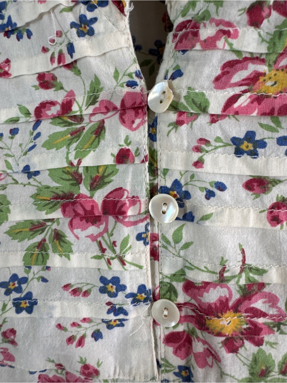 VTG April Cornell Floral Cotton Midi Dress Ivory Medium Cottagecore Prairie Boho - Picture 3 of 14